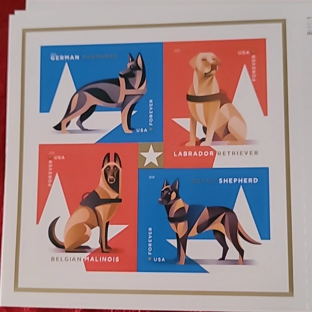 100 USPS‎ Military Working Dogs Forever Postage Stamps German Dutch Shepherd Lab